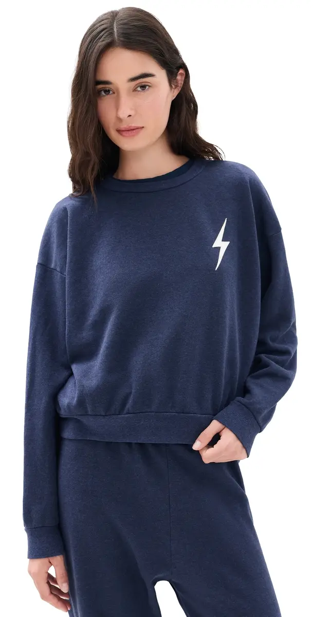Aviator Nation Bolt titch Crew Sweatshirt Navy/White | Image 1 Aviator Nation Bolt titch Crew Sweatshirt Navy/White | Image 1