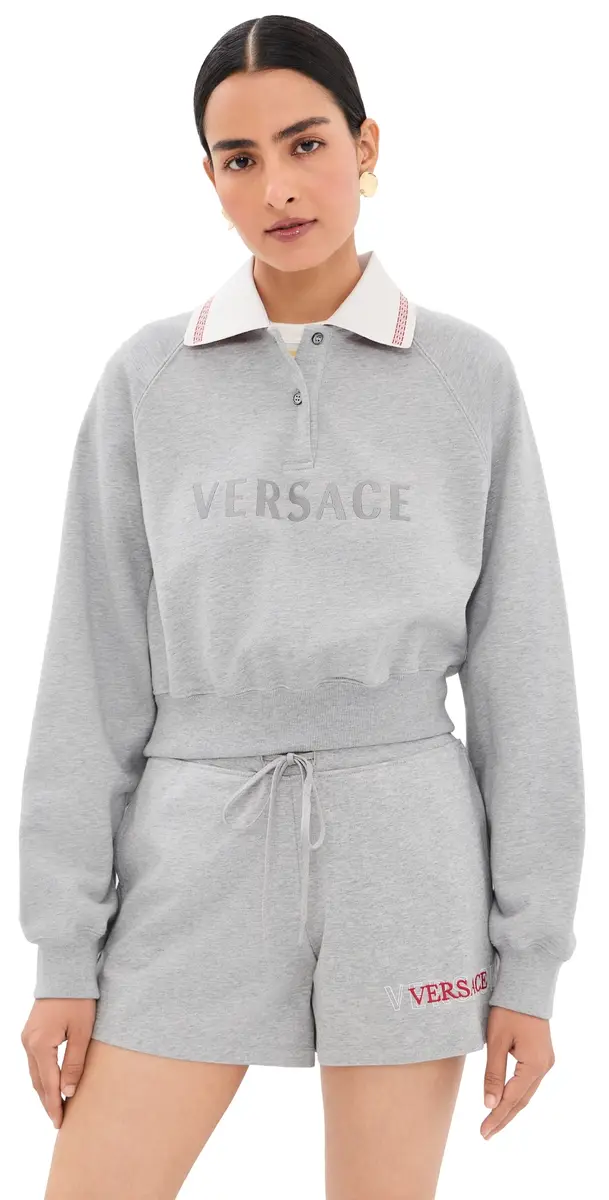 Versace Greca Collared Sweatshirt Grey Melange/White | Image 1 Versace Greca Collared Sweatshirt Grey Melange/White | Image 1