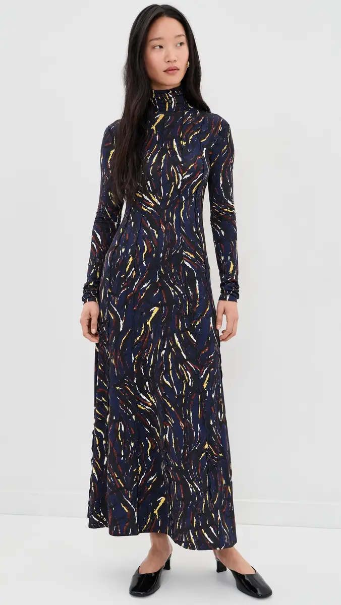 Proenza Schouler White Label Mabel Dress In Jersey Navy/Black Multi | Thumbnail 2 Proenza Schouler White Label Mabel Dress In Jersey Navy/Black Multi | Thumbnail 2