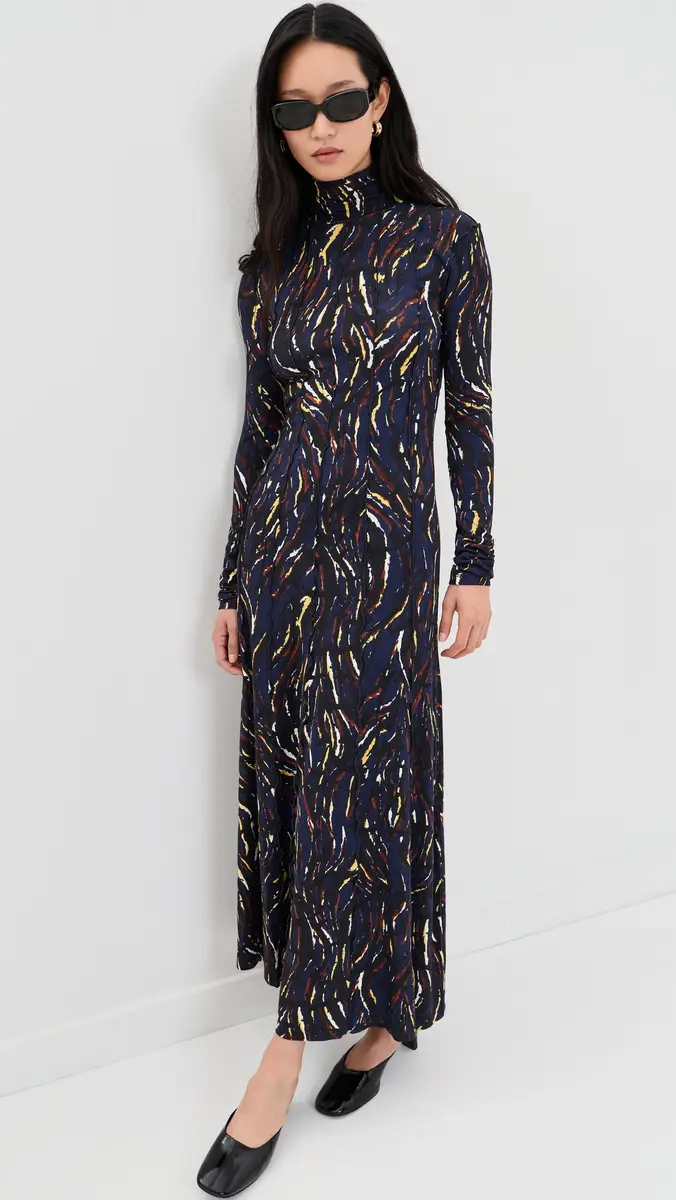 Proenza Schouler White Label Mabel Dress In Jersey Navy/Black Multi | Thumbnail 5 Proenza Schouler White Label Mabel Dress In Jersey Navy/Black Multi | Thumbnail 5