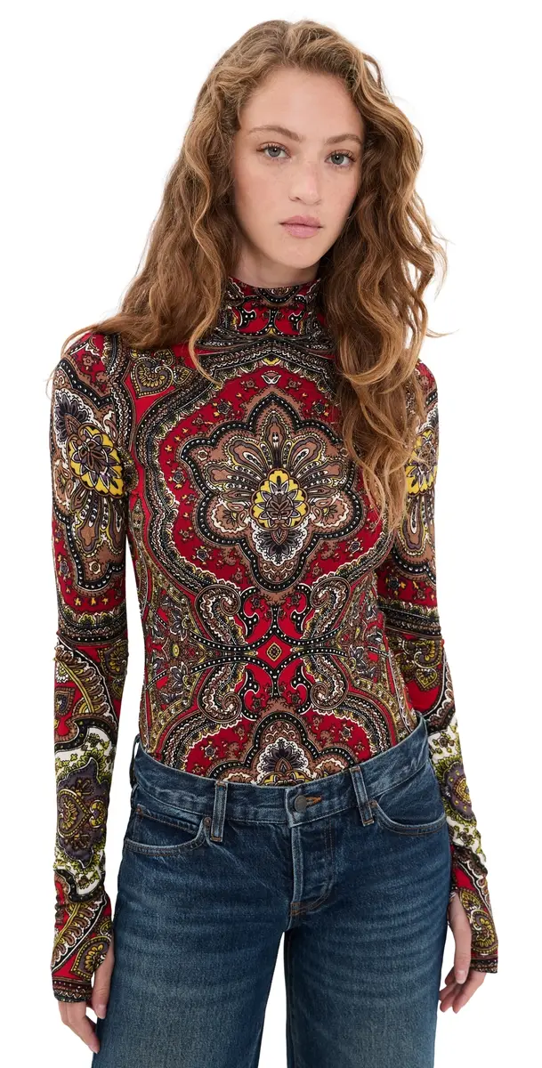 Alice + Olivia Delaina Top bon voyage hibiscus multi | Image 1 Alice + Olivia Delaina Top bon voyage hibiscus multi | Image 1