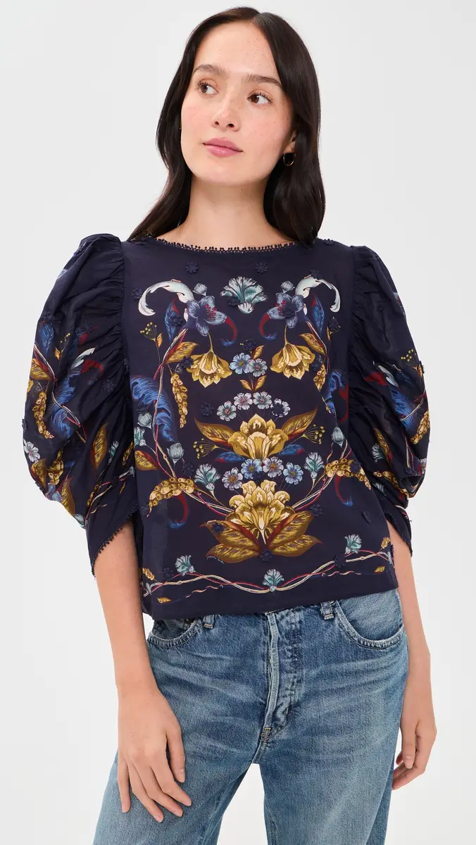 Farm Rio Golden Nature Navy Blue Blouse | Thumbnail 2 Farm Rio Golden Nature Navy Blue Blouse | Thumbnail 2