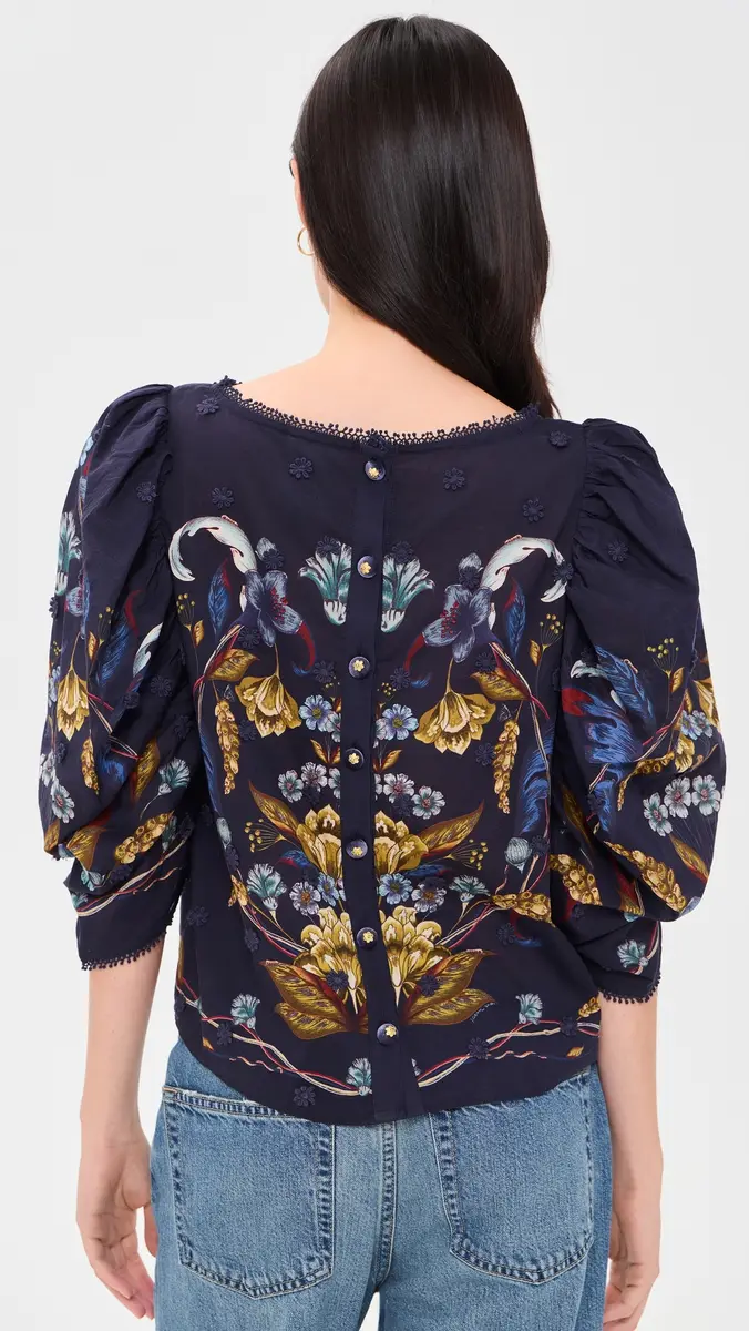 Farm Rio Golden Nature Navy Blue Blouse | Thumbnail 3 Farm Rio Golden Nature Navy Blue Blouse | Thumbnail 3