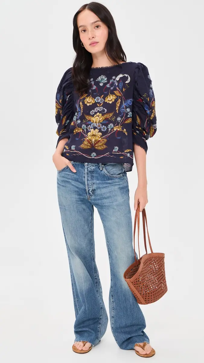 Farm Rio Golden Nature Navy Blue Blouse | Thumbnail 5 Farm Rio Golden Nature Navy Blue Blouse | Thumbnail 5