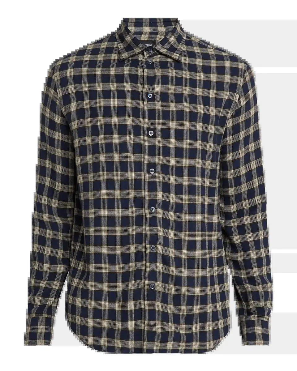 Emporio Armani Men's Plaid Wool-Blend Button-Down Shirt | Thumbnail 2
