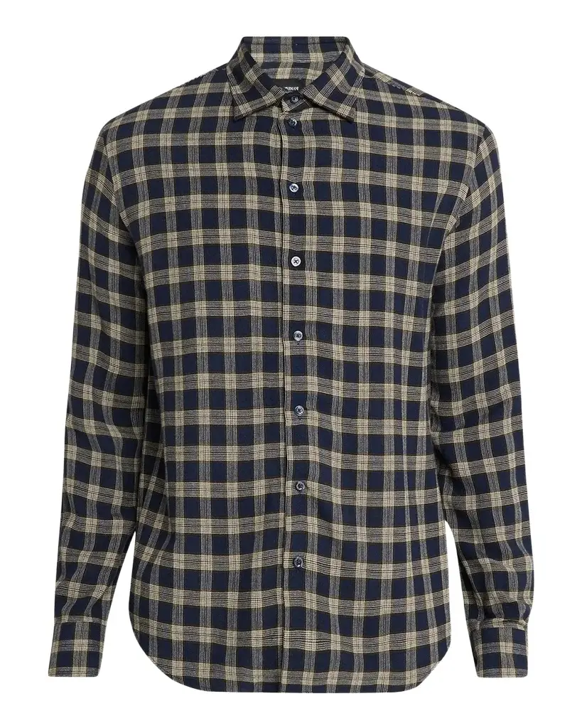 Emporio Armani Men's Plaid Wool-Blend Button-Down Shirt | Image 1 Emporio Armani Men's Plaid Wool-Blend Button-Down Shirt | Image 1