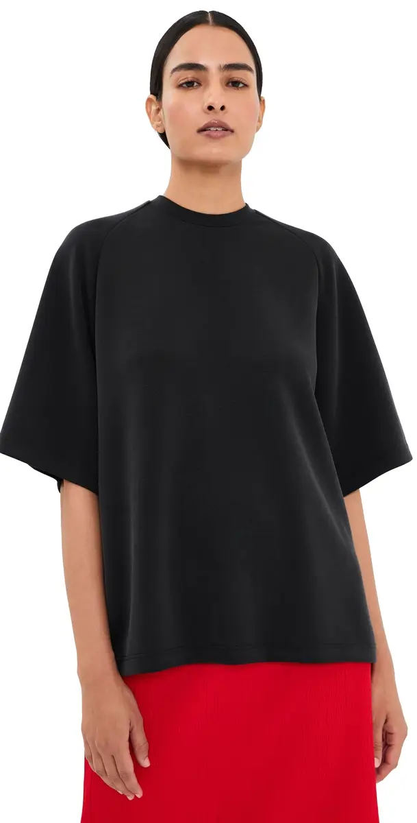 Tibi Featherweight Neoprene Baseball Tee Black | Image 1 Tibi Featherweight Neoprene Baseball Tee Black | Image 1