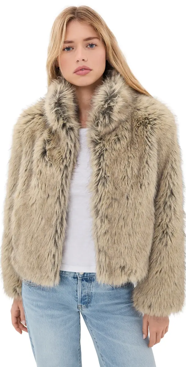Velvet Noelle Faux Fur Jacket Taupe | Image 1 Velvet Noelle Faux Fur Jacket Taupe | Image 1