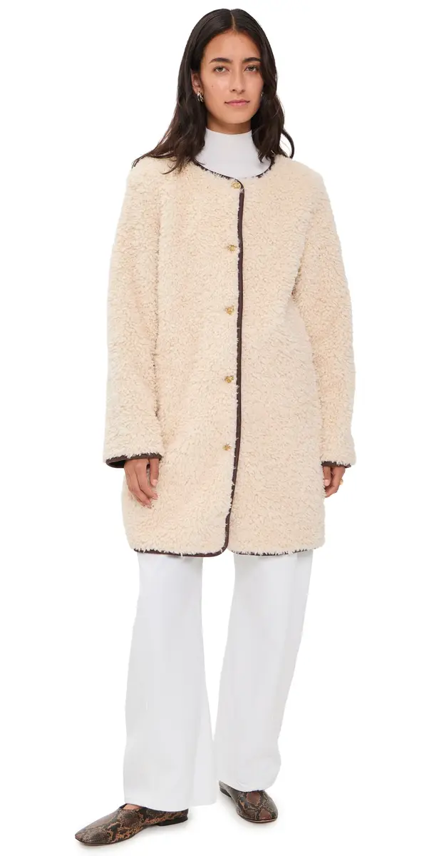 ALICE + OLIVIA Alma Long Faux Suede Teddy Coat Chino/Dark Chocolate | Image 1 ALICE + OLIVIA Alma Long Faux Suede Teddy Coat Chino/Dark Chocolate | Image 1