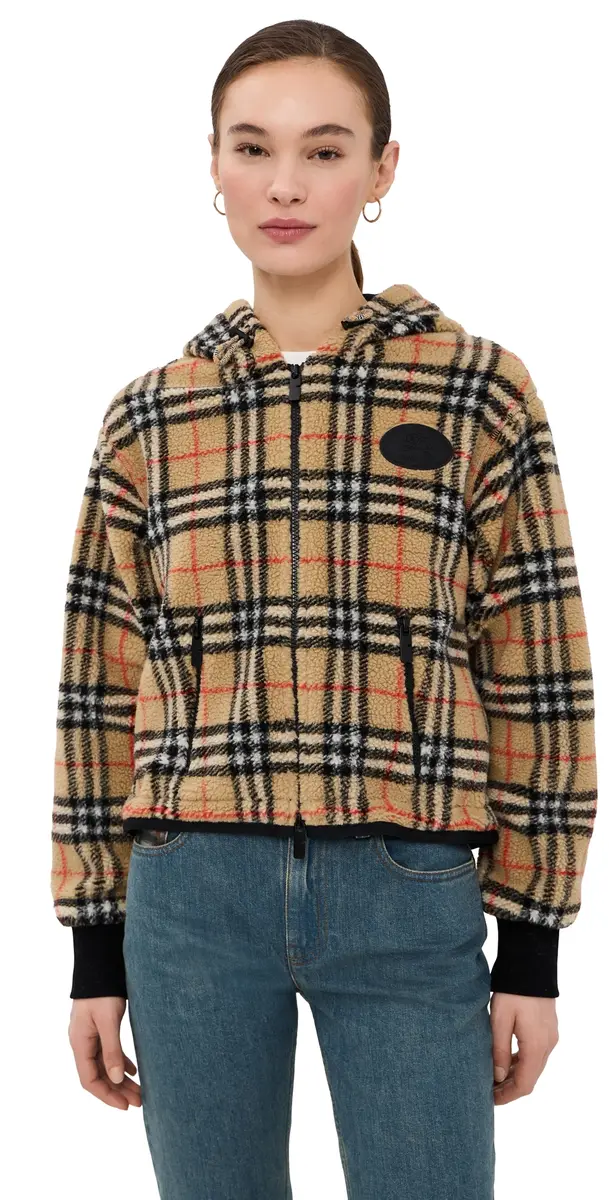 Burberry Fiona Fleece Cropped Jacket and IP Check | Image 1 Burberry Fiona Fleece Cropped Jacket and IP Check | Image 1