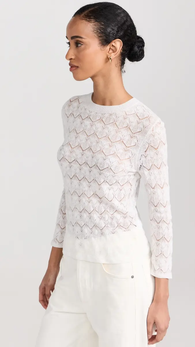 Vince Fine Lace 3/4 Sleeve Crew Neck Top | Thumbnail 4 Vince Fine Lace 3/4 Sleeve Crew Neck Top | Thumbnail 4