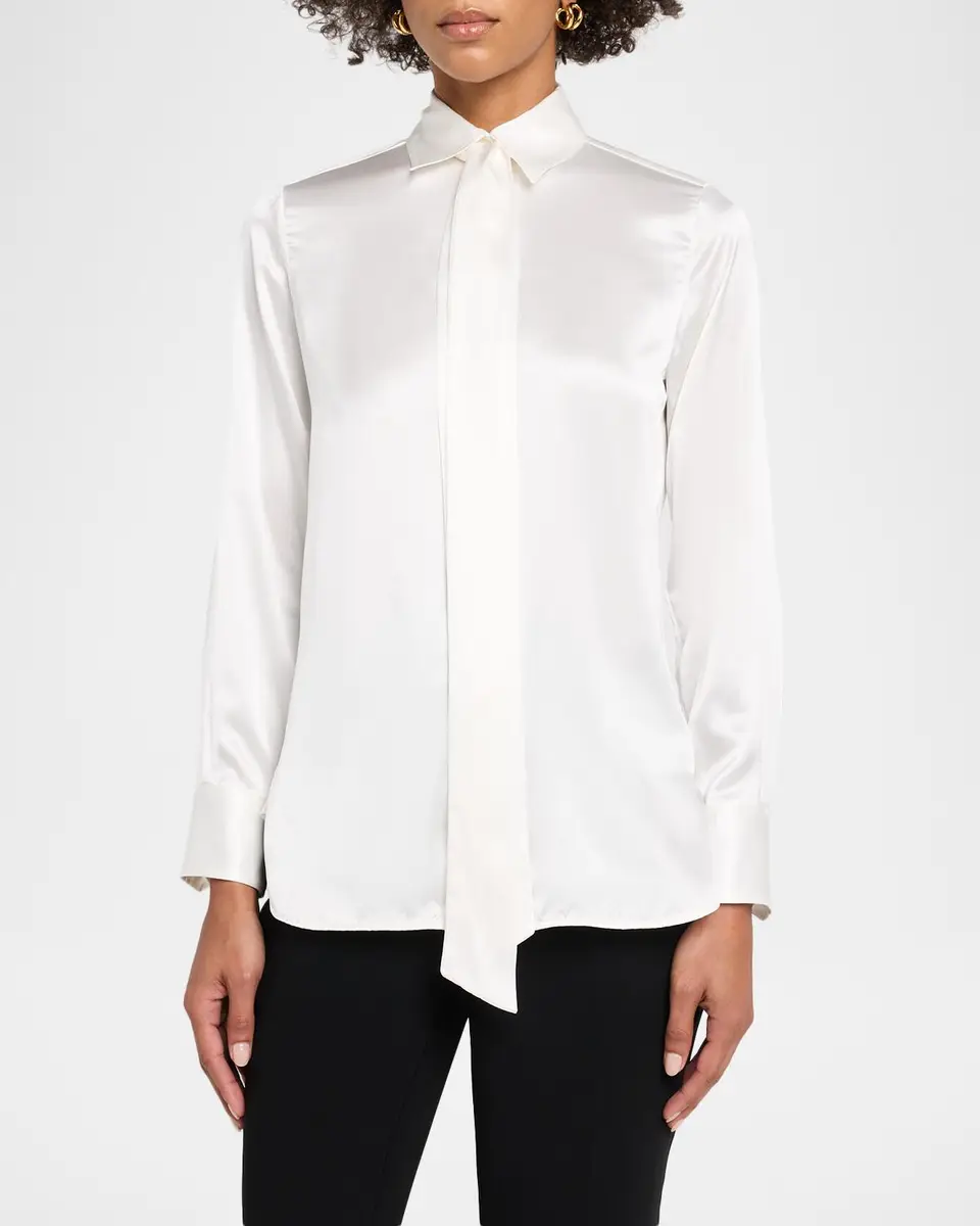 Kiton Neck-Tie Silk Satin Button-Down Shirt | Thumbnail 4 Kiton Neck-Tie Silk Satin Button-Down Shirt | Thumbnail 4
