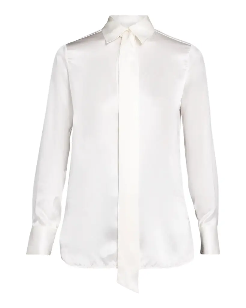 Kiton Neck-Tie Silk Satin Button-Down Shirt | Image 1 Kiton Neck-Tie Silk Satin Button-Down Shirt | Image 1