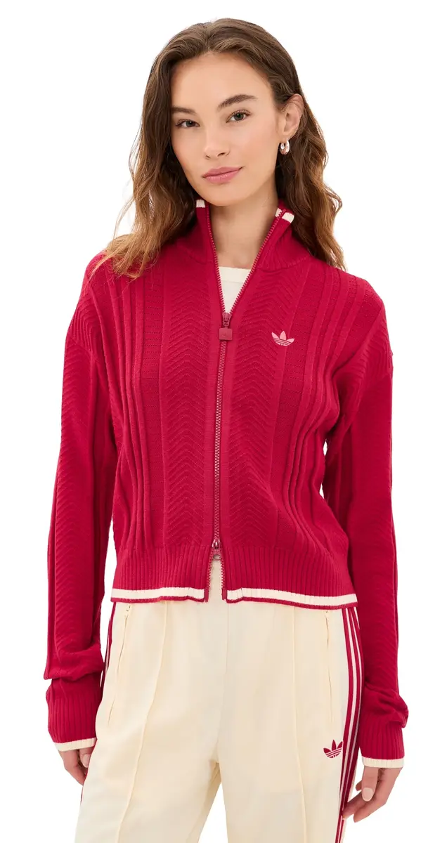 Adidas Knit Firebird Track Top Team Victory Red | Image 1 Adidas Knit Firebird Track Top Team Victory Red | Image 1