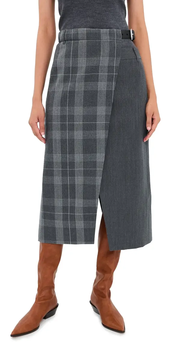 Tibi Papery Wool Plaid Double Apron Skirt