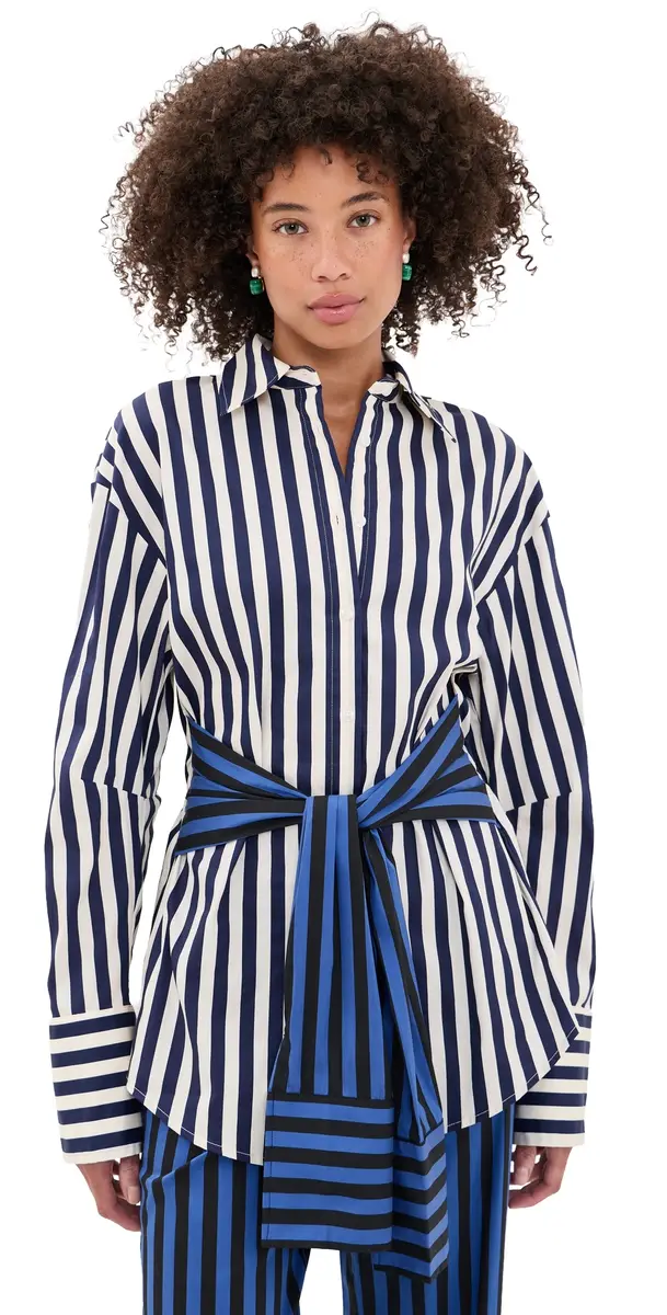 SIMONMILLER Inna Poplin Button Down Shirt Cobalt tripe Combo | Image 1 SIMONMILLER Inna Poplin Button Down Shirt Cobalt tripe Combo | Image 1