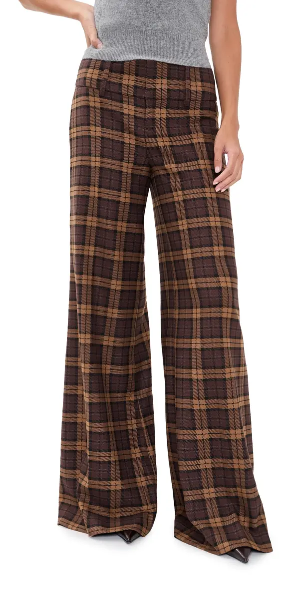 ALICE + OLIVIA Olivia Wide Leg Flare Pants DARK CHOCOLATE/CAMEL | Image 1 ALICE + OLIVIA Olivia Wide Leg Flare Pants DARK CHOCOLATE/CAMEL | Image 1