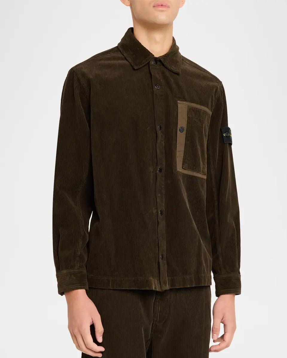 Stone Island Men's Corduroy Layered Pocket Button-Down Shirt | Thumbnail 4 Stone Island Men's Corduroy Layered Pocket Button-Down Shirt | Thumbnail 4