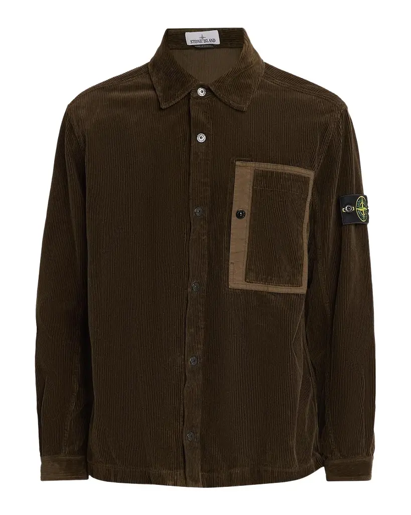 Stone Island Men's Corduroy Layered Pocket Button-Down Shirt | Image 1 Stone Island Men's Corduroy Layered Pocket Button-Down Shirt | Image 1