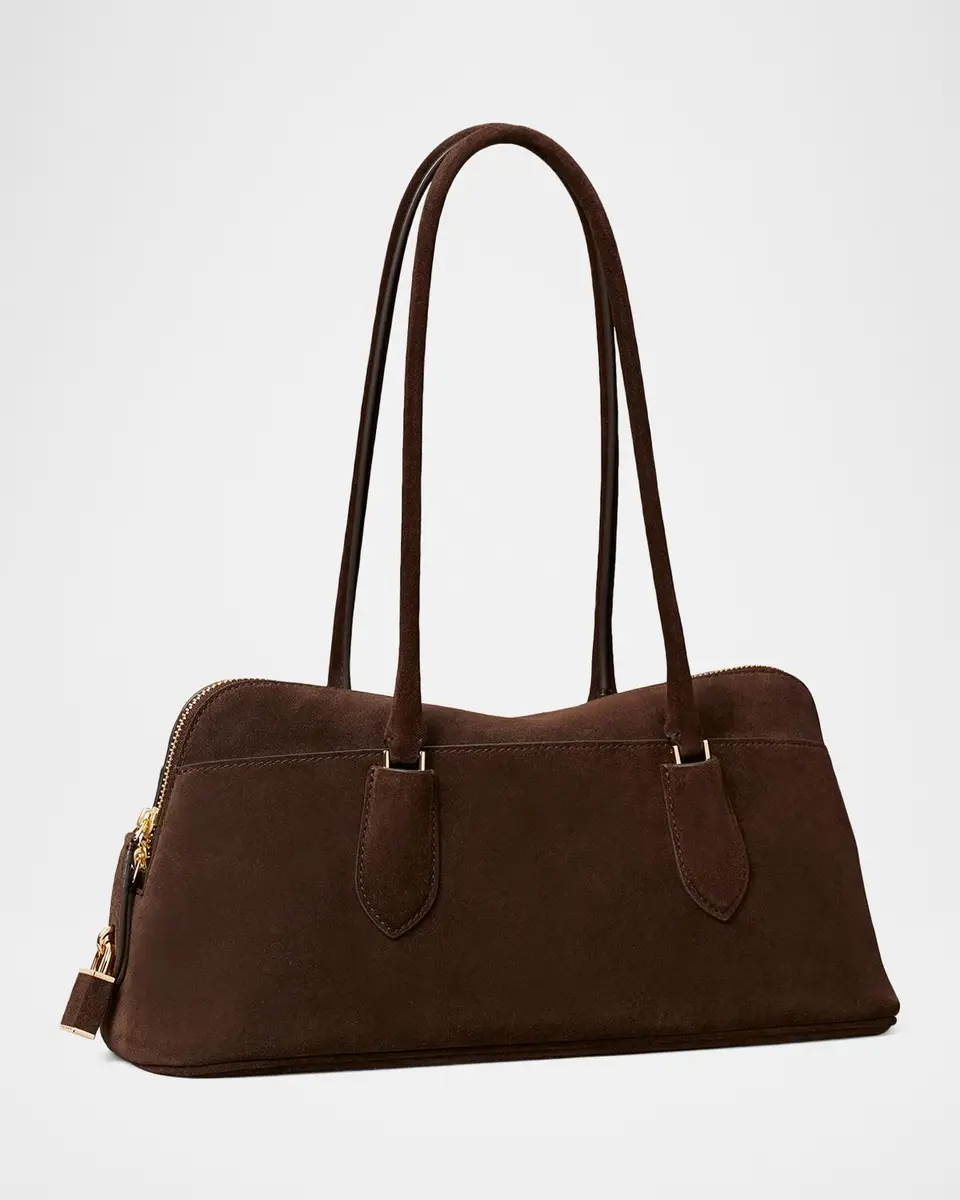 Tory Burch Lock East-West Suede Satchel | Thumbnail 2 Tory Burch Lock East-West Suede Satchel | Thumbnail 2