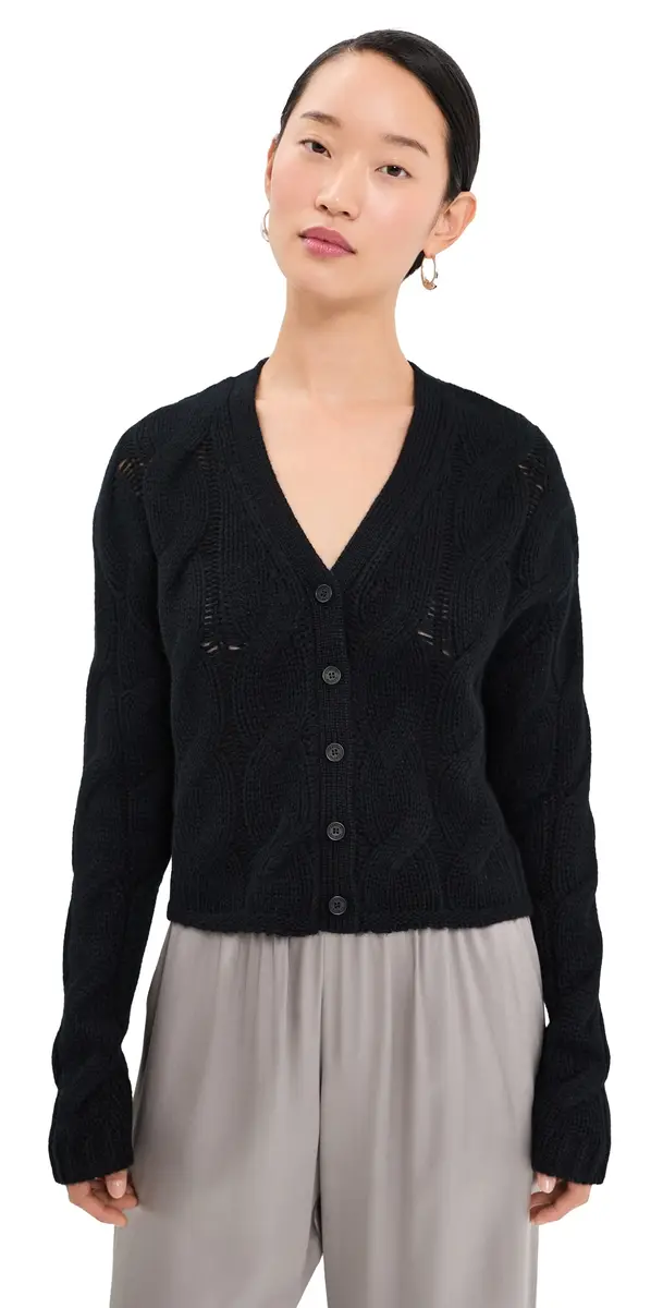 Sablyn Jolie Cropped Cashmere Cable Cardigan Black | Image 1 Sablyn Jolie Cropped Cashmere Cable Cardigan Black | Image 1