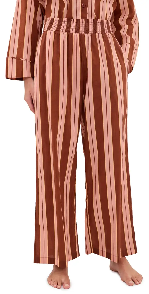 The Great. The Smocked Sleep Pants Ganache Stripe | Image 1 The Great. The Smocked Sleep Pants Ganache Stripe | Image 1