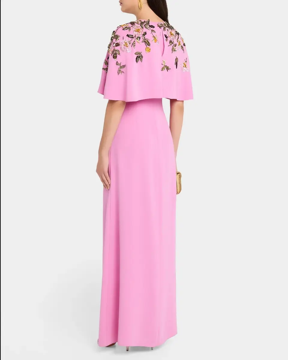 Oscar de la Renta Floral Beaded Capelet Silk Georgette Gown | Thumbnail 3 Oscar de la Renta Floral Beaded Capelet Silk Georgette Gown | Thumbnail 3