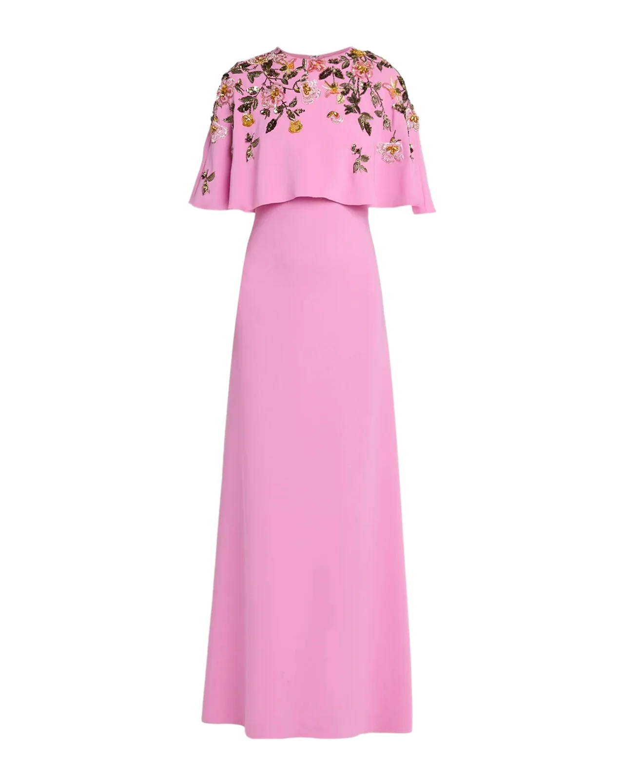 Floral Beaded Capelet Silk Georgette Gown