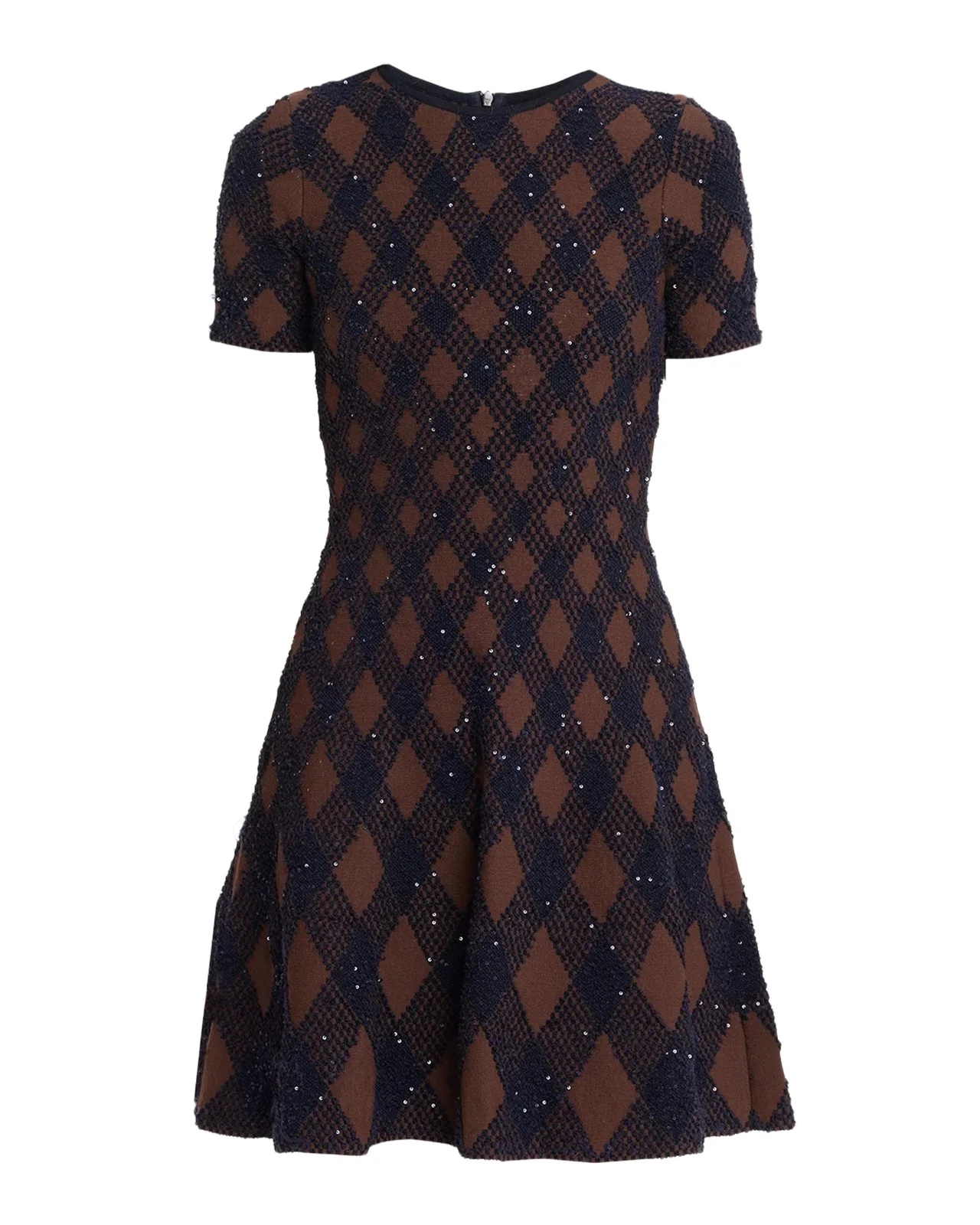Shimmering Argyle Knit Short-Sleeve Mini Dress Shimmering Argyle Knit Short-Sleeve Mini Dress