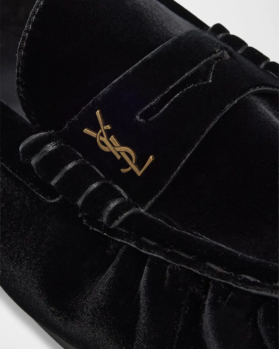 Saint Laurent Men's LE Cassandre YSL Moc-Toe Loafers in Velvet | Thumbnail 3 Saint Laurent Men's LE Cassandre YSL Moc-Toe Loafers in Velvet | Thumbnail 3