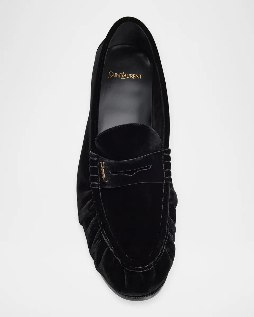 Saint Laurent Men's LE Cassandre YSL Moc-Toe Loafers in Velvet | Thumbnail 4 Saint Laurent Men's LE Cassandre YSL Moc-Toe Loafers in Velvet | Thumbnail 4