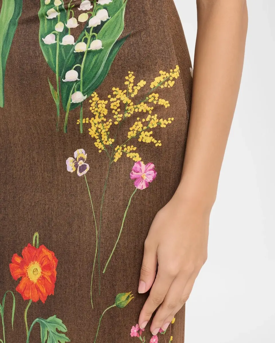 Oscar de la Renta Twisted Sleeveless Mixed Botanical Jersey Column Gown | Thumbnail 5 Oscar de la Renta Twisted Sleeveless Mixed Botanical Jersey Column Gown | Thumbnail 5