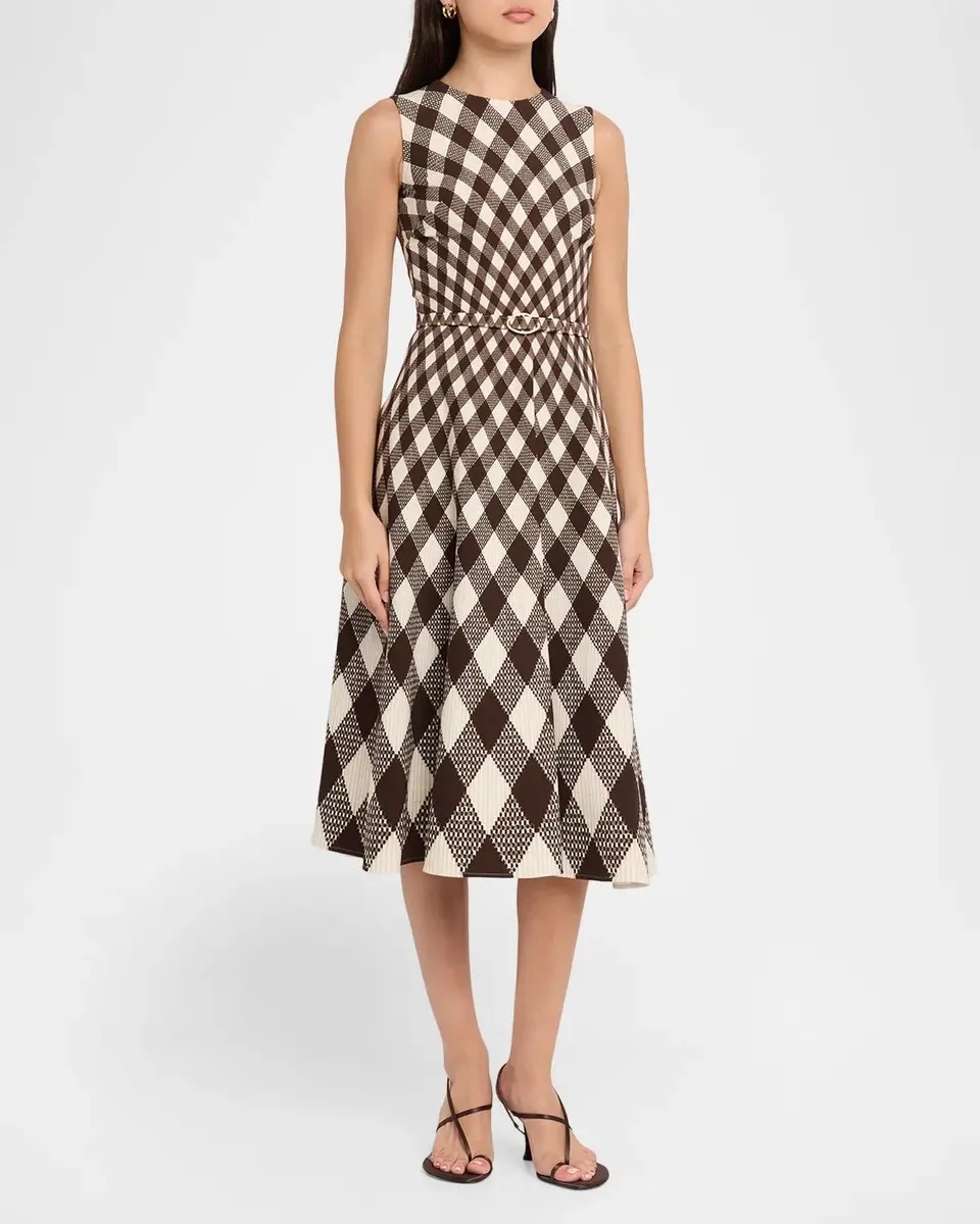Oscar de la Renta Sleeveless Argyle Wool Belted Midi Dress | Thumbnail 4 Oscar de la Renta Sleeveless Argyle Wool Belted Midi Dress | Thumbnail 4