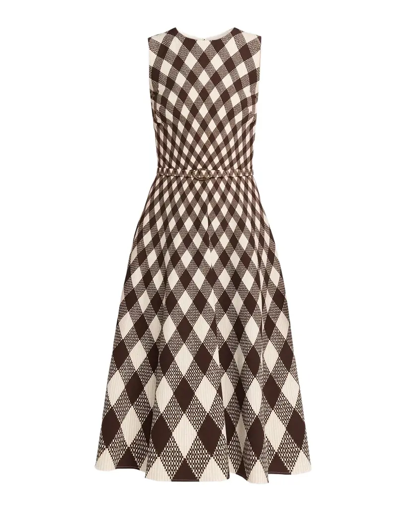 Oscar de la Renta Sleeveless Argyle Wool Belted Midi Dress | Image 1 Oscar de la Renta Sleeveless Argyle Wool Belted Midi Dress | Image 1