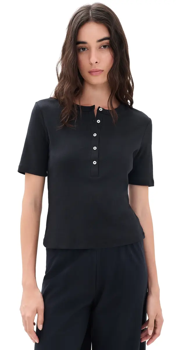 LESET Nando Henley Tee Black | Image 1 LESET Nando Henley Tee Black | Image 1