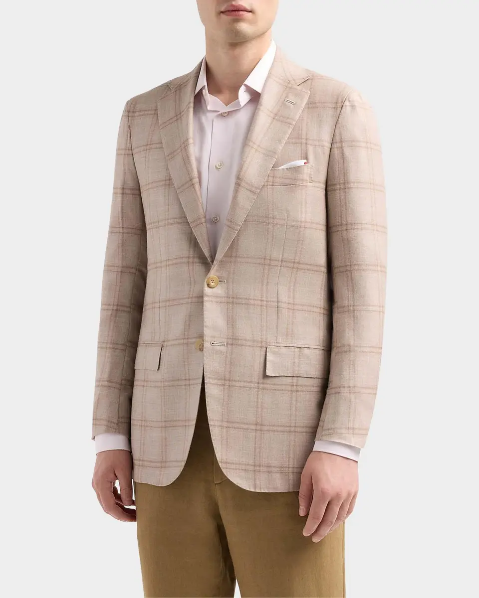 Kiton Men's Windowpane Plaid Single-Breasted Sport Coat | Thumbnail 4 Kiton Men's Windowpane Plaid Single-Breasted Sport Coat | Thumbnail 4
