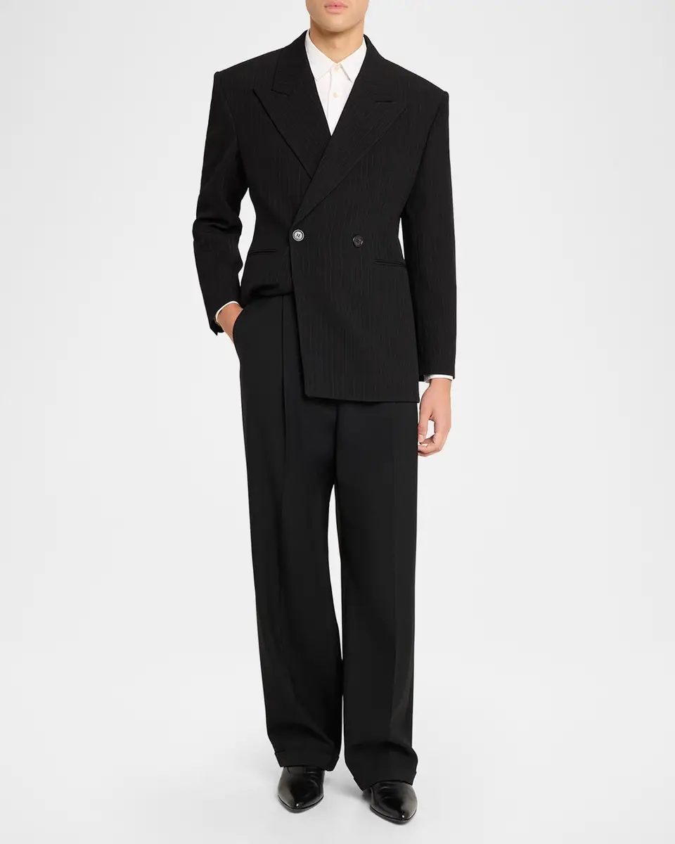 Saint Laurent Men's Chalk Stripe Wool Double-Breasted Sport Coat | Thumbnail 2