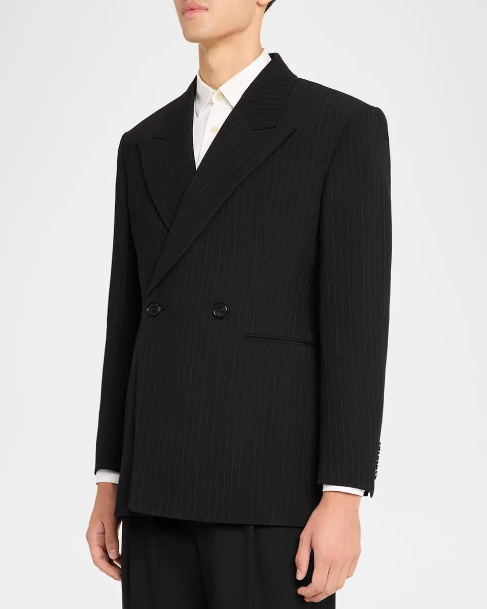 Saint Laurent Men's Chalk Stripe Wool Double-Breasted Sport Coat | Thumbnail 4