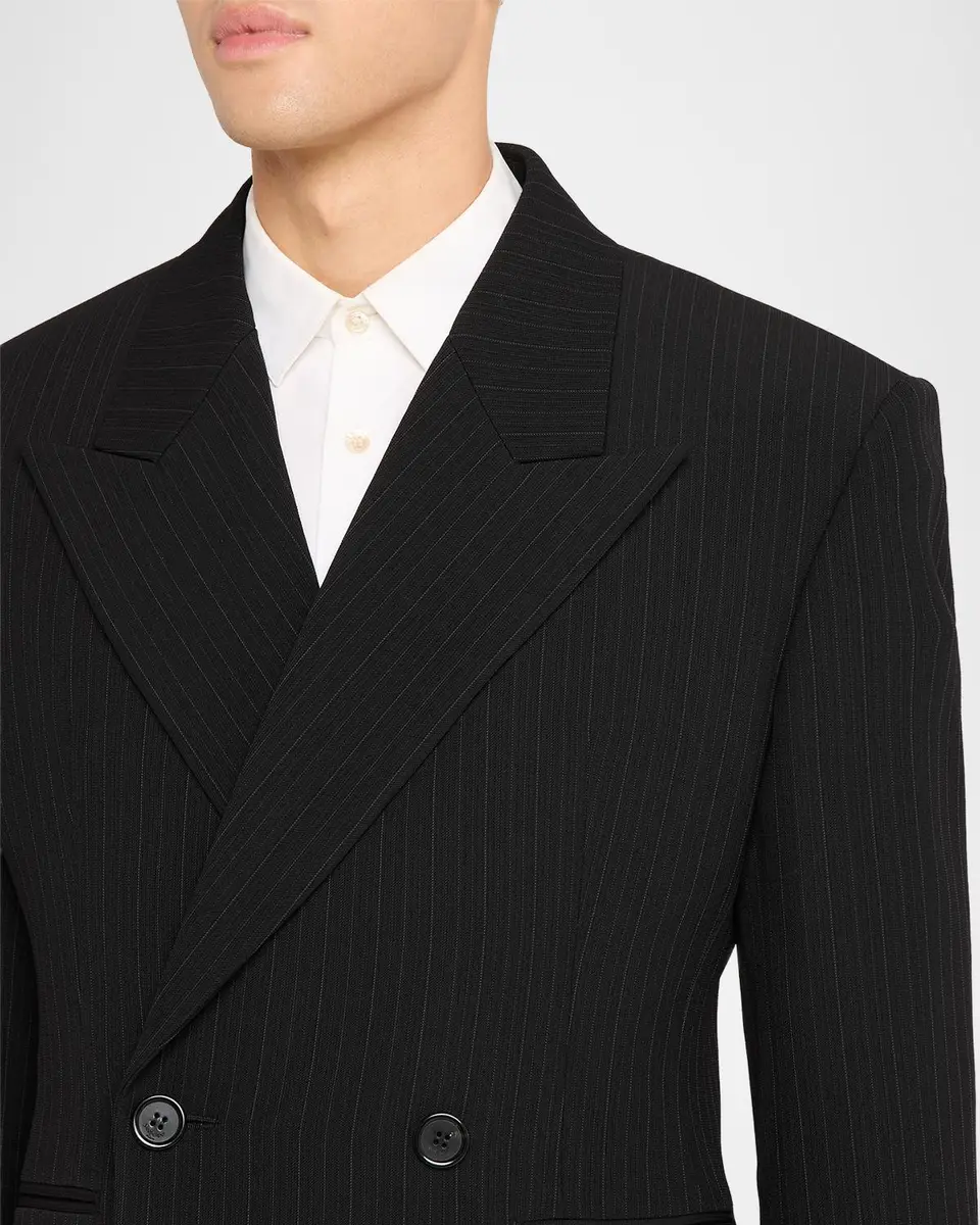 Saint Laurent Men's Chalk Stripe Wool Double-Breasted Sport Coat | Thumbnail 5