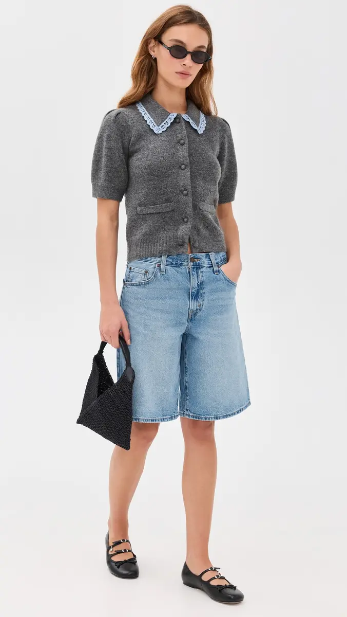 English Factory Lace Trimmed Puff Sleeve Knit Cardigan | Thumbnail 5 English Factory Lace Trimmed Puff Sleeve Knit Cardigan | Thumbnail 5