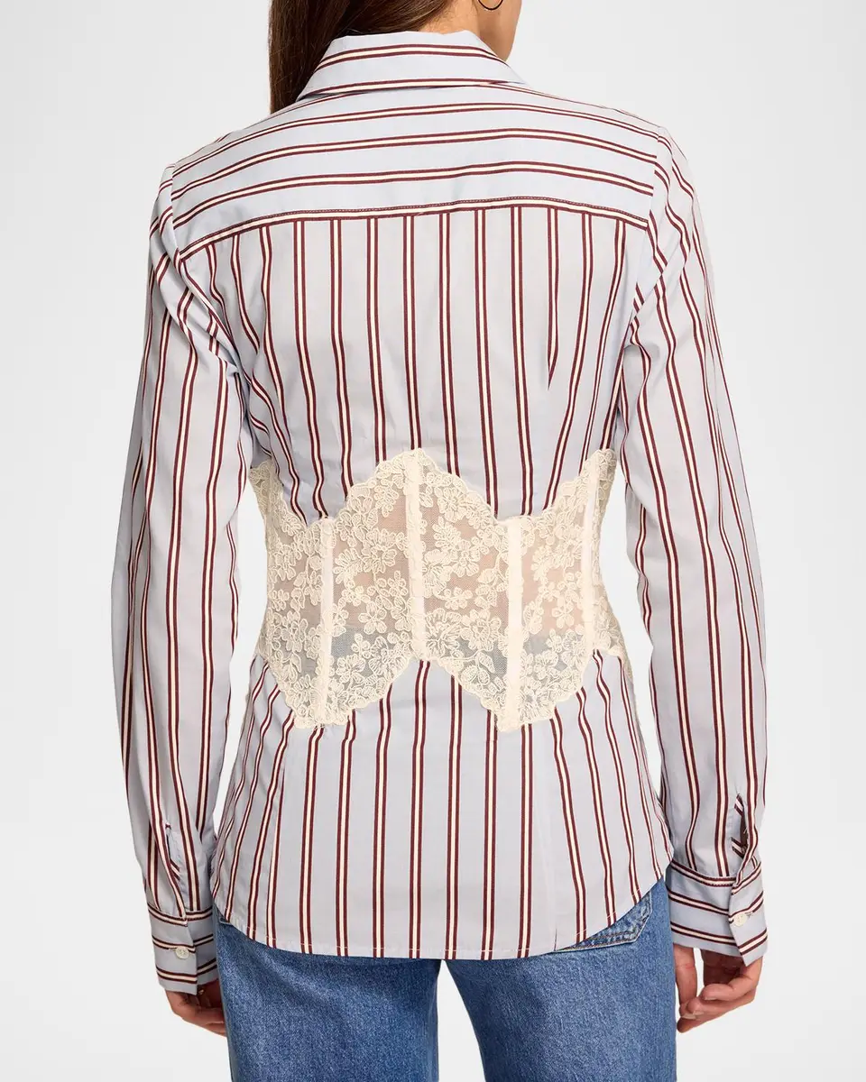 Ramy Brook Alana Striped Poplin Lace Corset Shirt | Thumbnail 2 Ramy Brook Alana Striped Poplin Lace Corset Shirt | Thumbnail 2