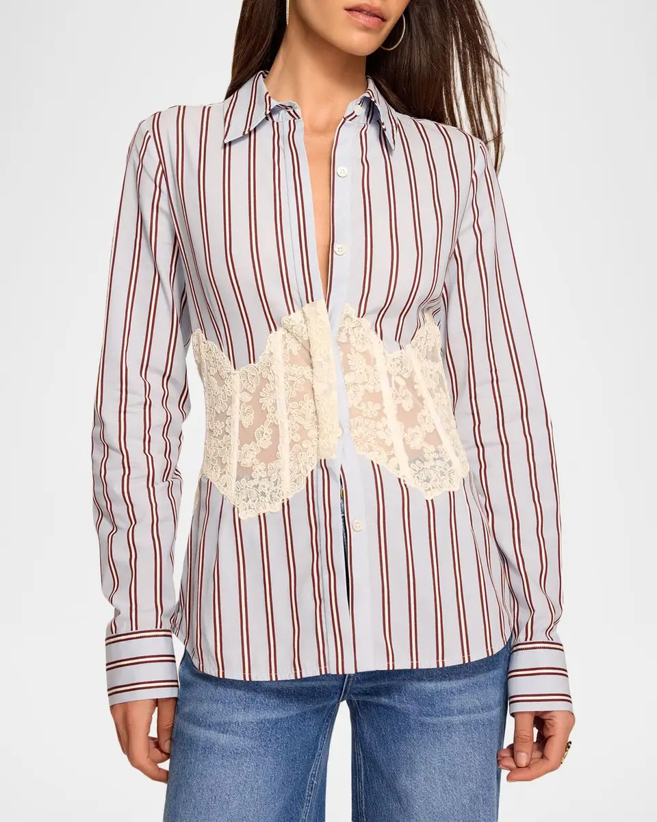 Ramy Brook Alana Striped Poplin Lace Corset Shirt | Thumbnail 3 Ramy Brook Alana Striped Poplin Lace Corset Shirt | Thumbnail 3