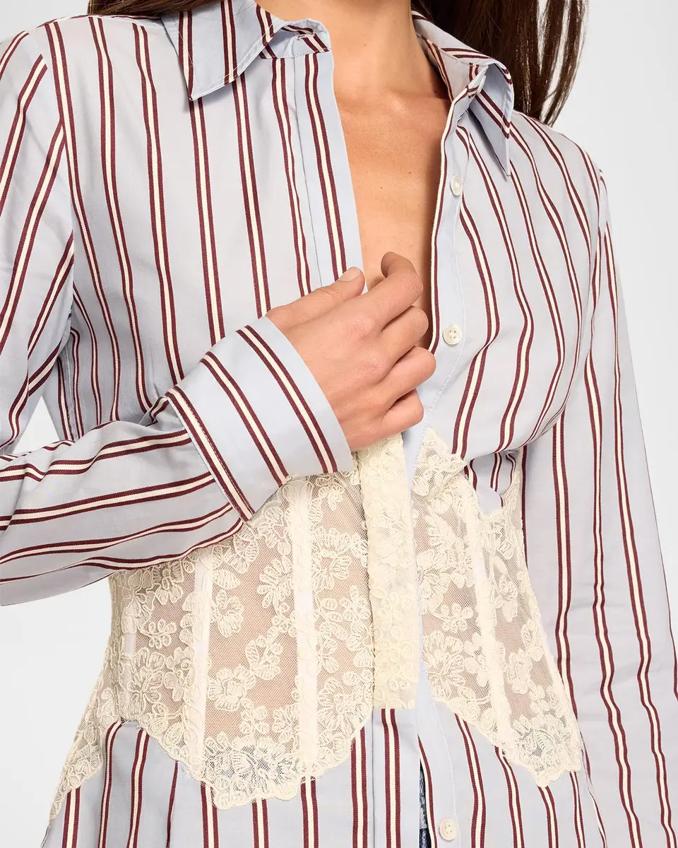 Ramy Brook Alana Striped Poplin Lace Corset Shirt | Thumbnail 4 Ramy Brook Alana Striped Poplin Lace Corset Shirt | Thumbnail 4