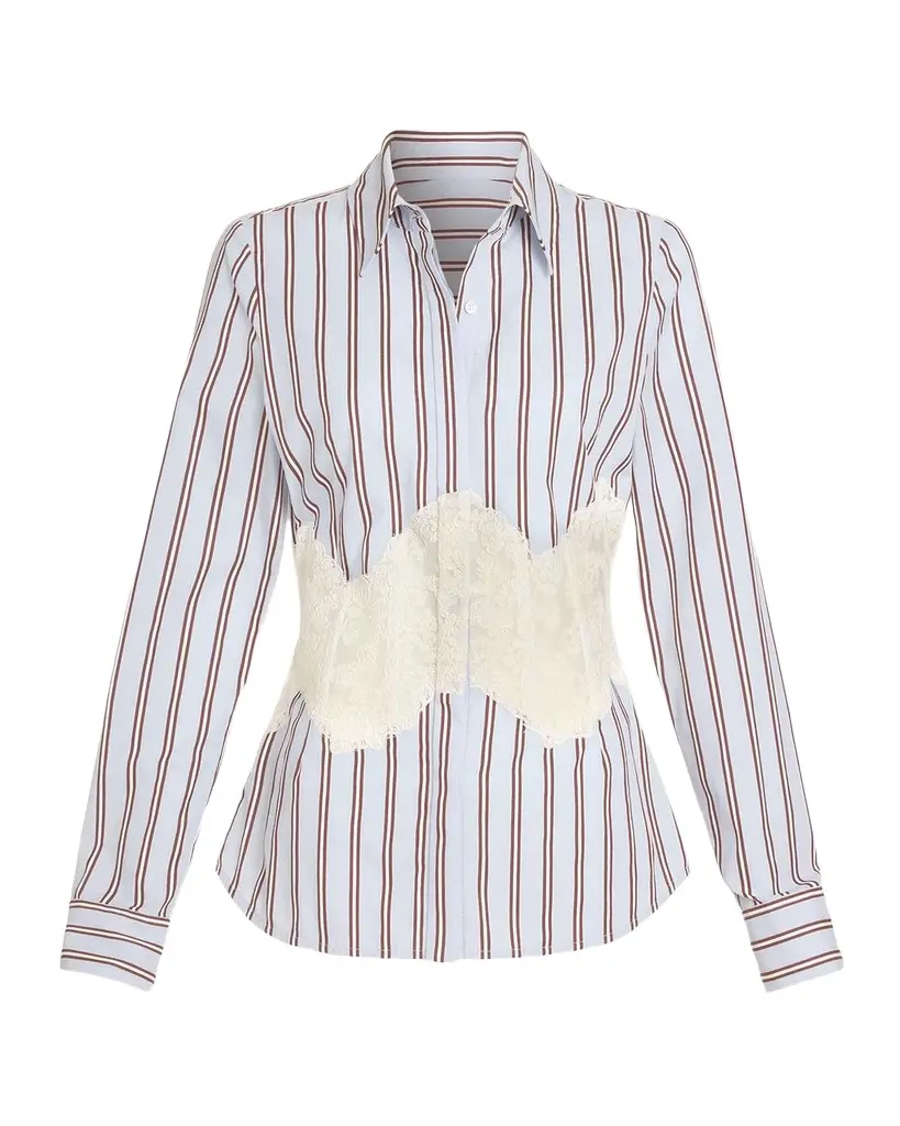 Ramy Brook Alana Striped Poplin Lace Corset Shirt