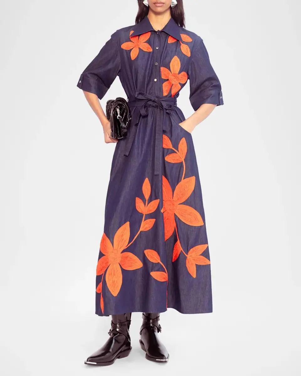 LOVEBIRDS Savana Floral Applique Denim Midi Shirtdress | Thumbnail 2 LOVEBIRDS Savana Floral Applique Denim Midi Shirtdress | Thumbnail 2