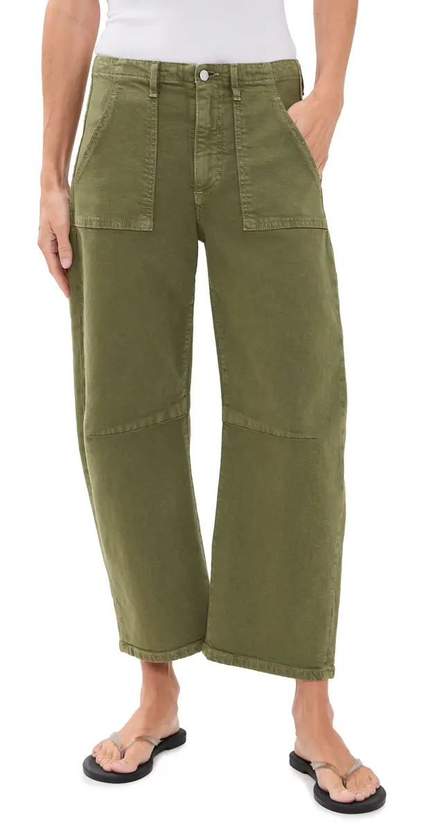 LE JEAN Petite Utility Soft Barrel Jeans Olive Green | Image 1 LE JEAN Petite Utility Soft Barrel Jeans Olive Green | Image 1