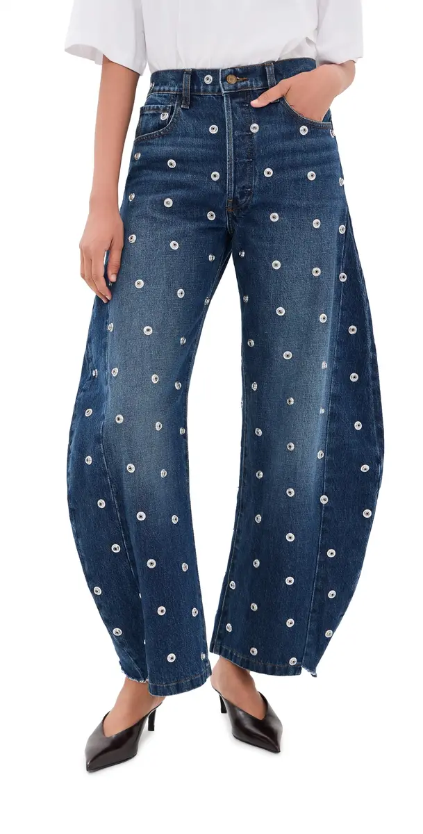 A.W.A.K.E. MODE A. W.A. K.E. MODE Studded Jeans with Side Inserts Blue | Image 1 A.W.A.K.E. MODE A. W.A. K.E. MODE Studded Jeans with Side Inserts Blue | Image 1