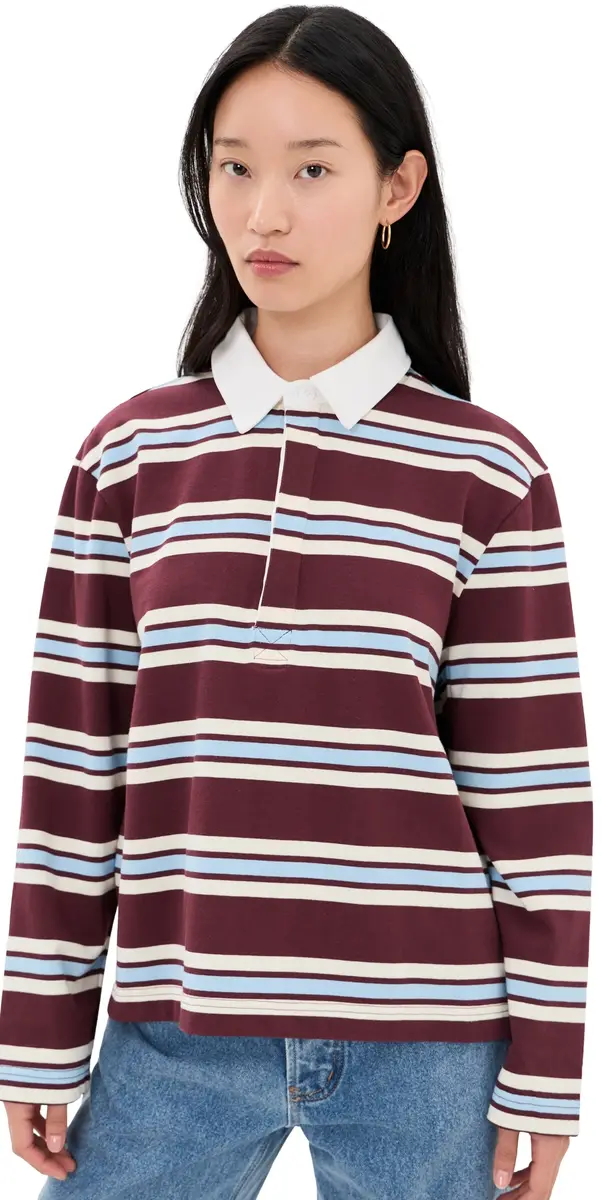 Joe's Jeans The Dylan Oversized Rugby Shirt Oxblood/ky Rugby tripe | Image 1 Joe's Jeans The Dylan Oversized Rugby Shirt Oxblood/ky Rugby tripe | Image 1