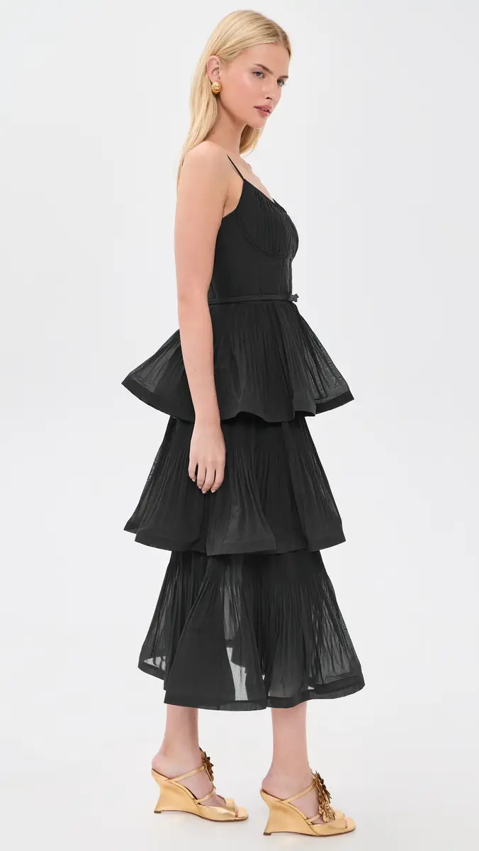 Zimmermann Pleated Tiered Midi Dress | Thumbnail 4 Zimmermann Pleated Tiered Midi Dress | Thumbnail 4