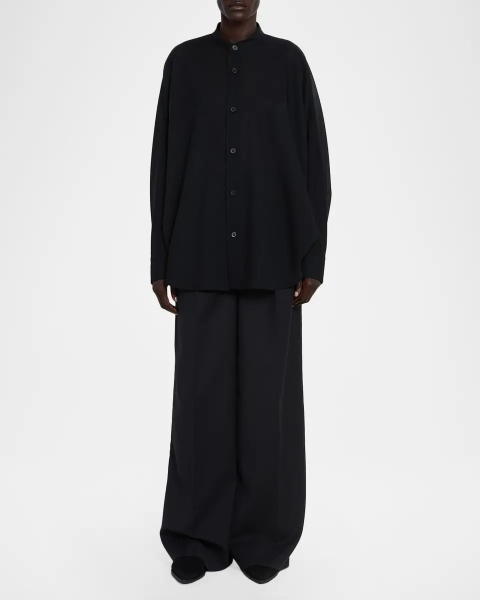 Issey Miyake Sheer Wool Dolman-Sleeve Button-Down Shirt | Thumbnail 2
